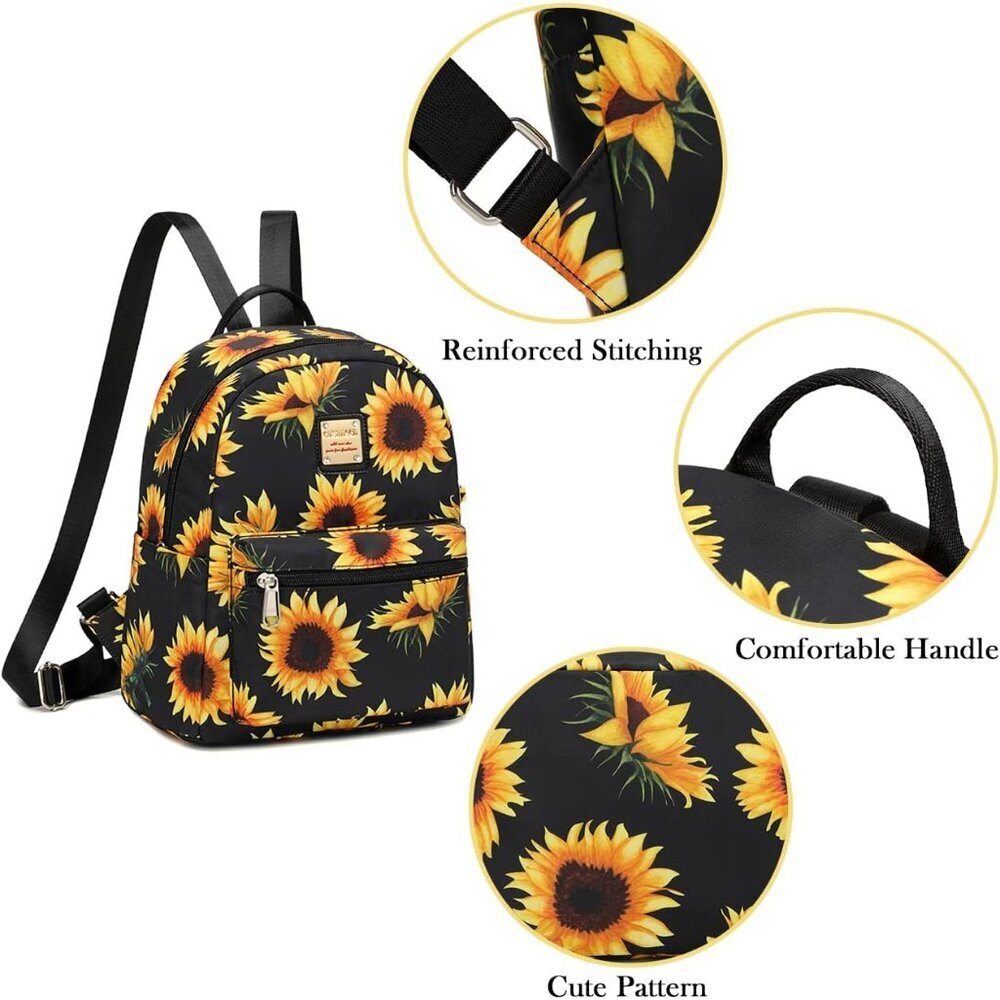Elegant Sunflower Small Backpack Purse with Utility Pocket - Ideal for Gifting - Picture 7 of 9